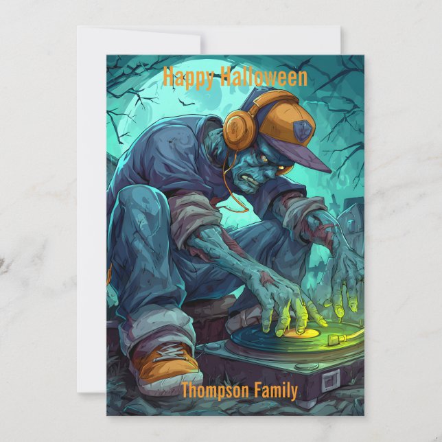 Zombie DJ Rave Halloween-Party Vibes Karte (Vorderseite)