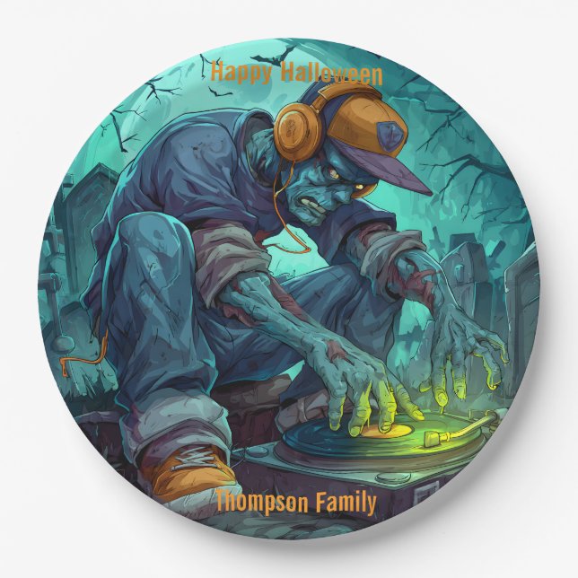 Zombie DJ Rave Halloween-Party Vibes Pappteller (Vorderseite)