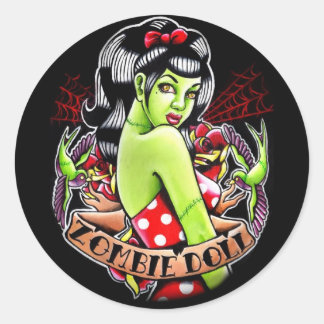 Zombie Doll von Carissa Rose Runder Aufkleber