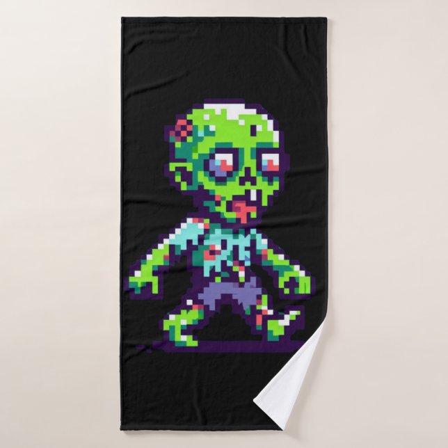 zombie drôle Halloween 8 bits  (Serviette de bain)
