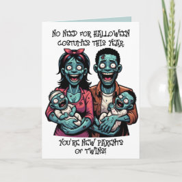 Zombie-Familie mit Twin Boys | Funny Halloween Karte