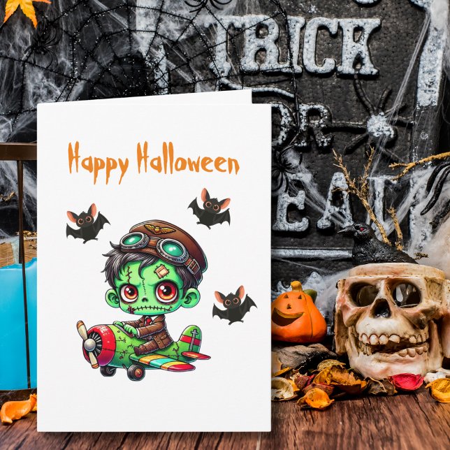 Zombie fliegender Flugzeugbesatschafter Halloween Karte (Von Creator hochgeladen)