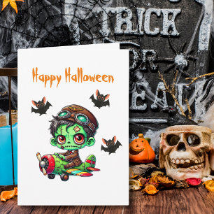 Zombie fliegt Flugzeug Fledermäuse Aviator Hallowe Karte