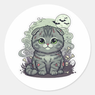 Zombie Fold - Niedliches schottisches Falten Katze Runder Aufkleber