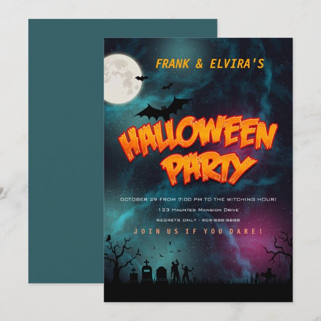 Zombie-Friedhof Halloween-Kostüm-Party anpassen Einladung (Vorne/Hinten)