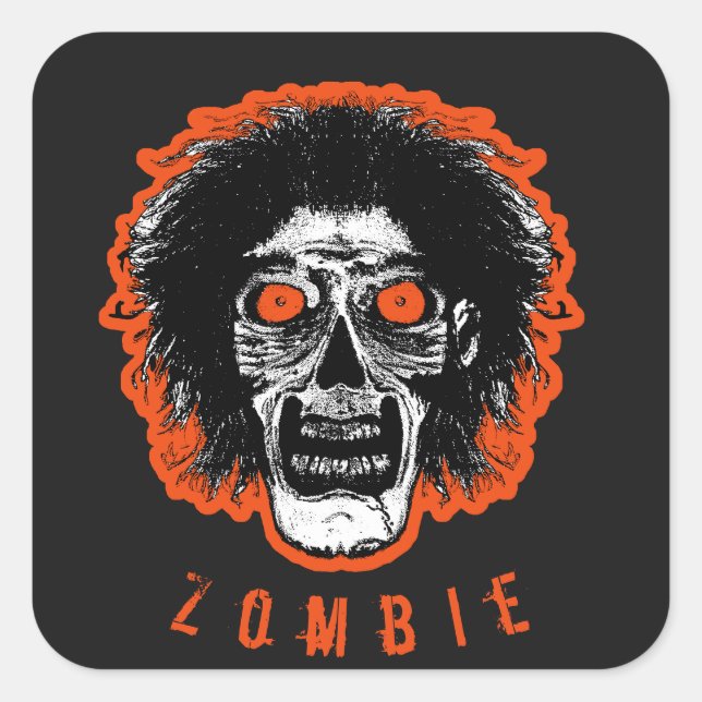 ZOMBIE-Gesicht - Orangefarbene Augen - Haare Quadratischer Aufkleber (Vorderseite)