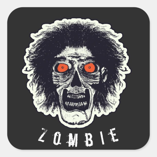 ZOMBIE-Gesicht - Orangefarbene Augen Quadratischer Aufkleber (Vorderseite)