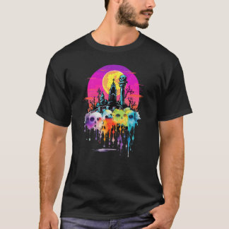 Zombie-Gespenst-Schädel-Gruft-Friedhof-Goth-Farbsp T-Shirt