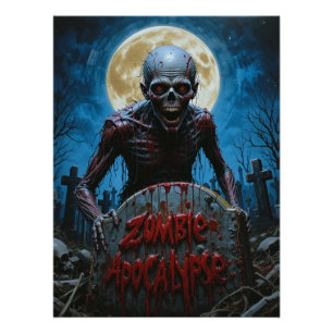 Zombie Ghoul Gruseliger Friedhof Vollmond Poster