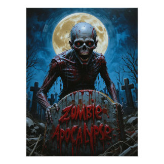 Zombie Ghoul Gruseliger Friedhof Vollmond Poster