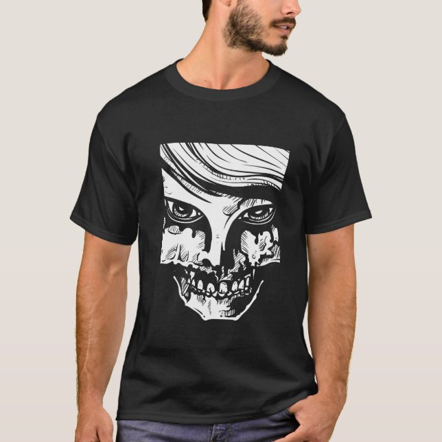 Zombie Girl Black Art Modern Trendy T-Shirt (Vorderseite)