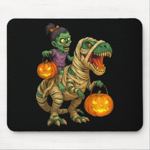 Zombie Girl Riding Mummy T Rex Halloween Kids Tric Mousepad