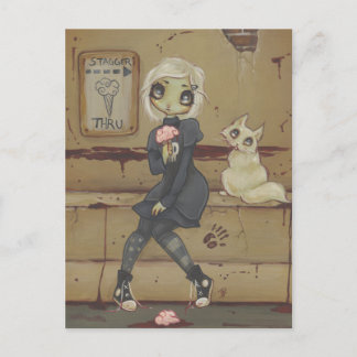 Zombie gode fille mignonne carte postale chat mort