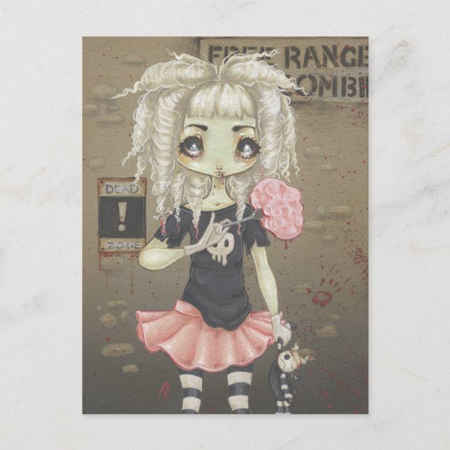 Zombie Goth Girl niedliche Postkarte untotes große (Vorderseite)