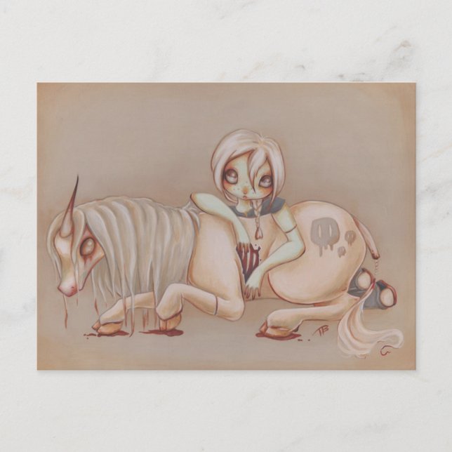 Zombie goth unicorn Girl Fantasy Art gothic Postkarte (Vorderseite)