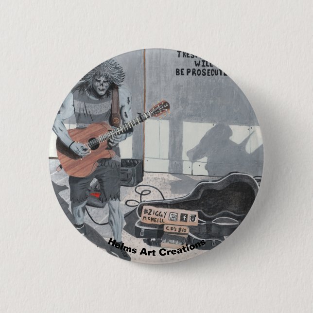 Zombie Guitar Street Musician Fantasy Art Button (Vorderseite)