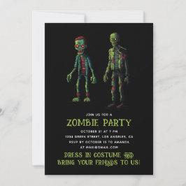 Zombie Halloween-Party. Funny Spooky Green & Black Einladung