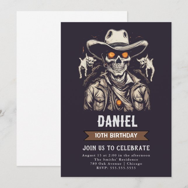 Zombie Halloween Western Einladung zum Geburtstag (Vorne/Hinten)