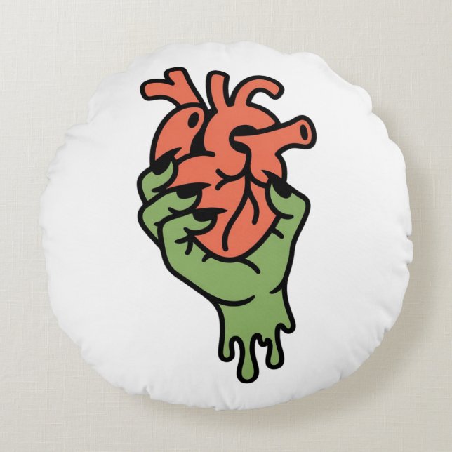 Zombie Hand Holding Heart Rundes Kissen (Vorderseite)