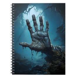 Zombie-Hand kommt aus ernstem Beängstigendem Hallo Notizblock