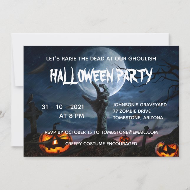 Zombie Hand Vollmond Creepy Halloween-Party Einladung (Vorderseite)