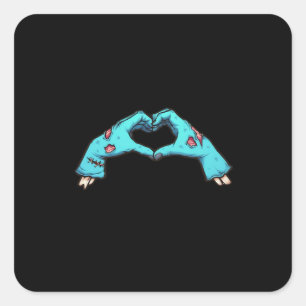 Zombie Hands Heart Halloween Spooky Quadratischer Aufkleber
