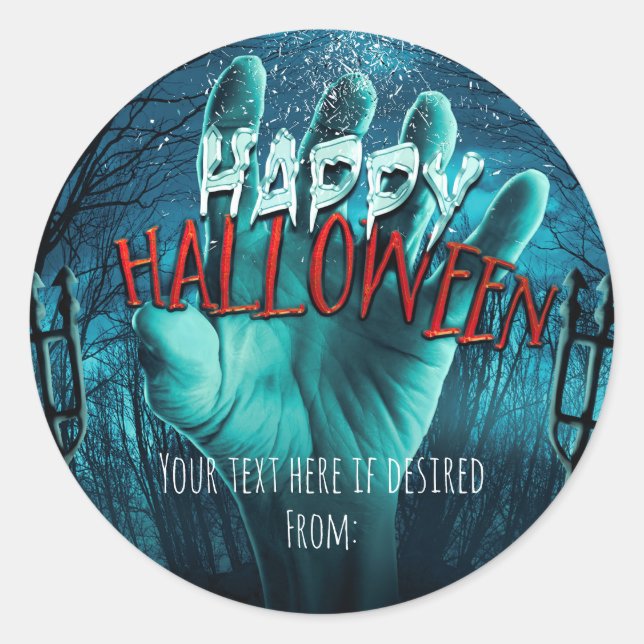 Zombie Happy Halloween Gastgeschenk Runder Aufkleber (Vorderseite)