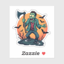 Zombie Holding Ax Creepy Halloween Design