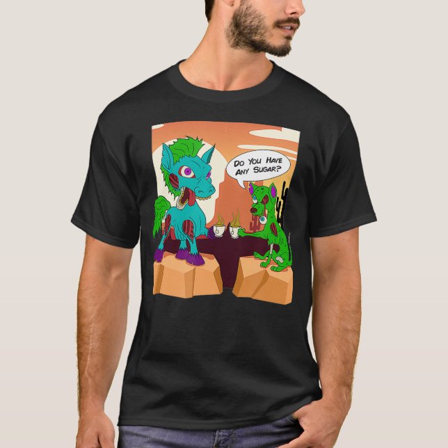 Zombie Horse Zombie Dog Teetrinken in der Wüste T-Shirt (Vorderseite)