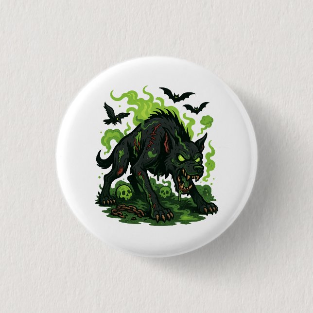 Zombie Hound of the Baskervilles - Cartoon Horror Button (Vorderseite)