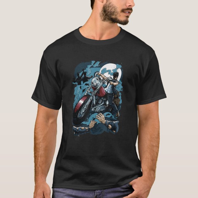 Zombie Hunter Biker T-Shirt Funny Halloween Ghost  (Vorderseite)