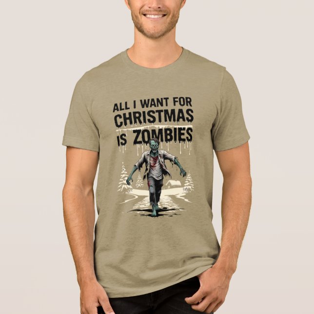 Zombie Hunter Christmas Wish Zombies zu Weihnachte Tri-Blend Shirt (Vorderseite)
