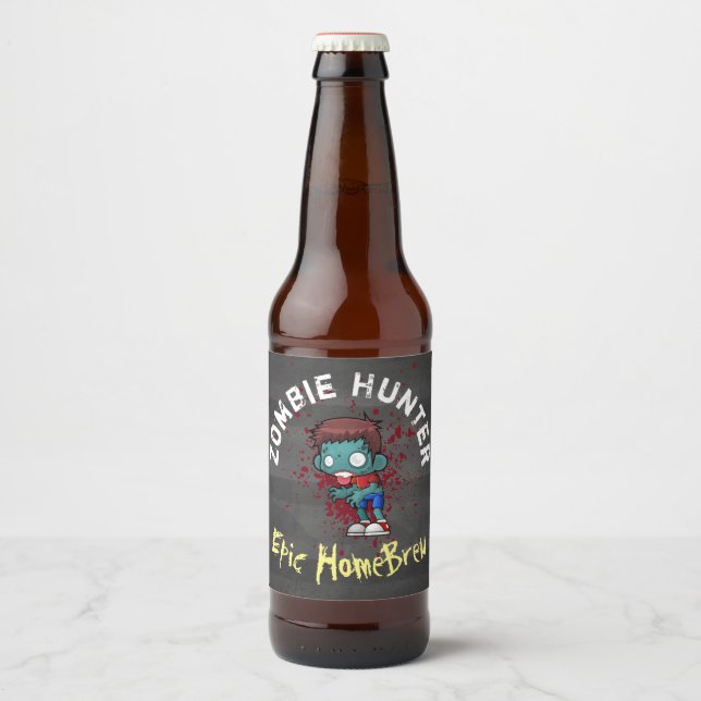 Zombie Hunter Epic HomeBrew Creepy Cool Bierflaschenetikett (Vorderseite)