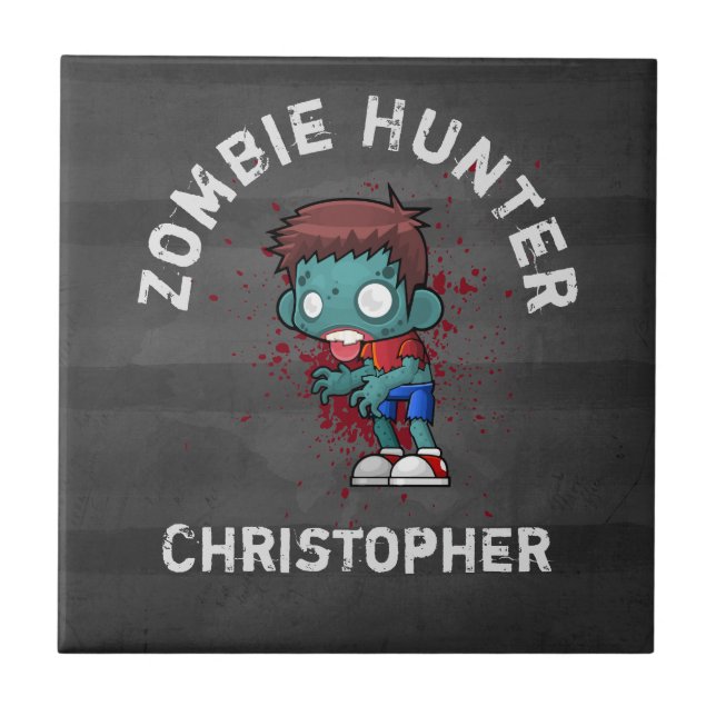 Zombie Hunter mit Spritzer Creepy Cool Fliese (Vorderseite)