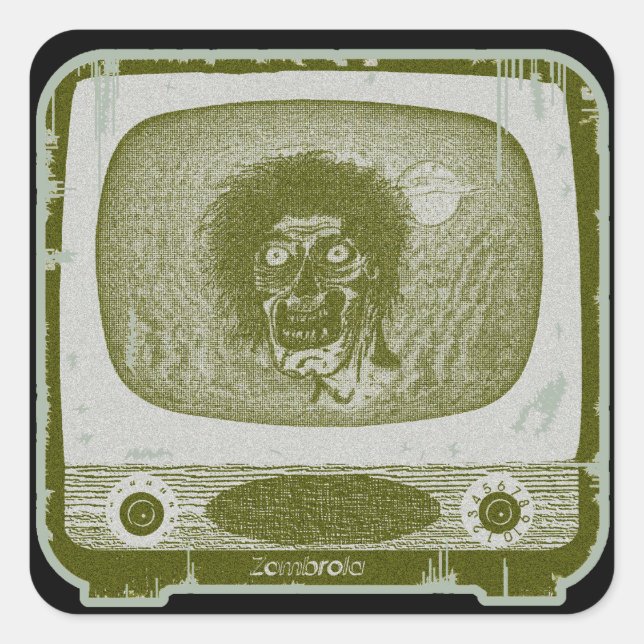Zombie im Fernsehen Quadratischer Aufkleber (Vorderseite)