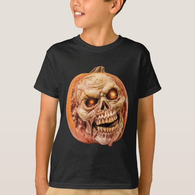Zombie Inspiriert Horror Pumpkin Funny Halloween T-Shirt (Vorderseite)