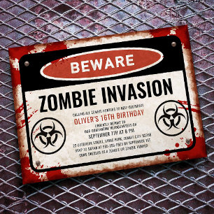 Zombie-Invasionsparty mit rostigem Gefahrenschild Einladung