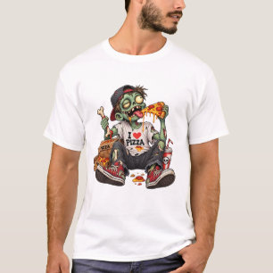 Zombie isst Pizza Halloween T-Shirt