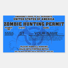 Zombie-Jagd-Erlaubnis (blau) Rechteckiger Aufkleber
