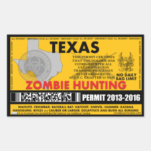 Zombie-Jagd-Erlaubnis Texas Rechteckiger Aufkleber