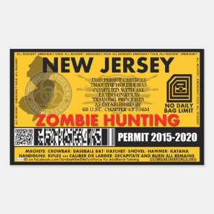 Zombie Jagdgenehmigung New Jersey Rechteckiger Aufkleber