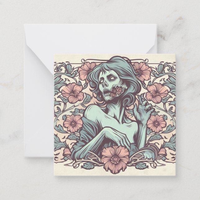 Zombie Jugendstil-Frau mit Blume Hübsch Mitteilungskarte (Vorderseite)