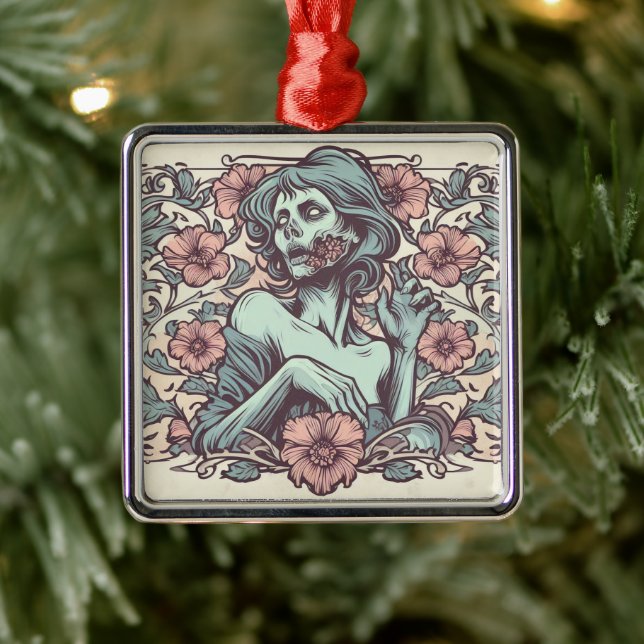 Zombie Jugendstil-Frau mit Blume Hübsch Ornament Aus Metall (Baum)