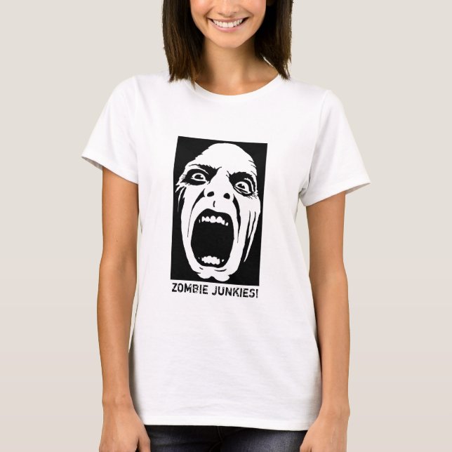 Zombie-Junkien! Spaghetti-Behälter T-Shirt (Vorderseite)
