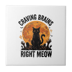 Zombie-Katze Halloween Vintage Gravur Shirt Kunst_ Fliese