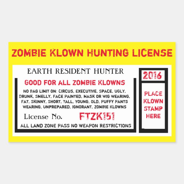 ZOMBIE KLOWN JETZLIZENZ RECHTECKIGER AUFKLEBER (Vorderseite)