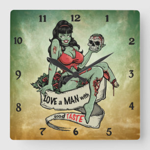 Zombie Love Quadratische Wanduhr