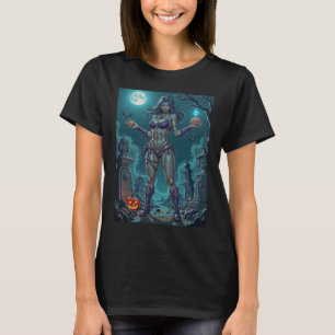 Zombie-Mädchen bietet Halloween-Leckereien oder Ge T-Shirt