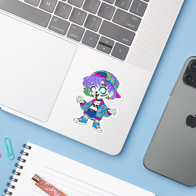 Zombie-Mädchen der 90er Aufkleber (Laptop mit iPhone)