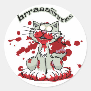 Zombie-Miezekatze-Gehirne!! Runder Aufkleber